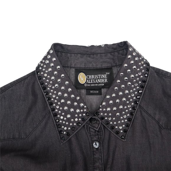 Christine Alexander Women Shirt Black Button Down  M Studs Black - Picture 5 of 16